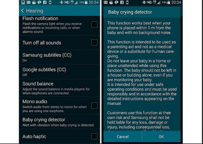 S5 baby monitor feature