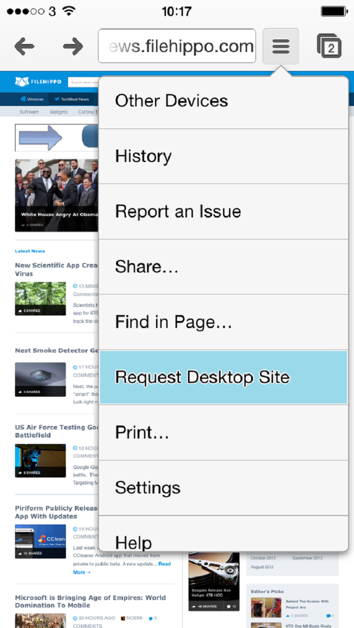Chrome Desktop site 