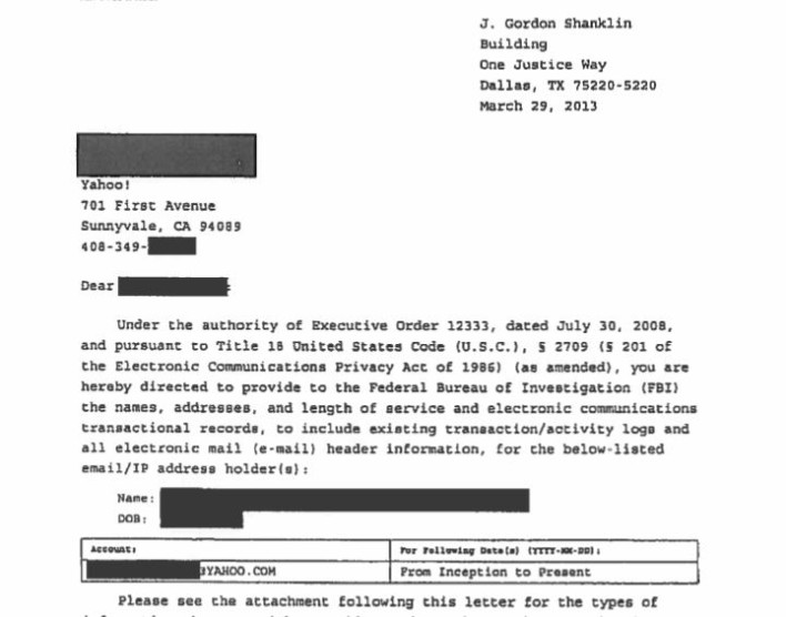 Yahoo Releases FBI National Security Letters To The World