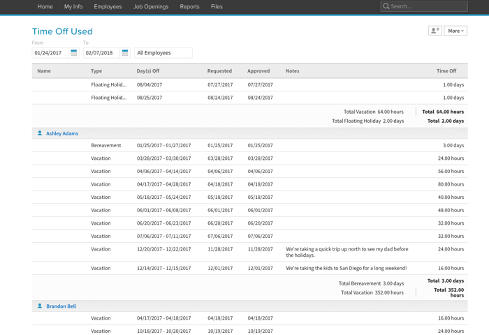 Bamboo HR software - time off