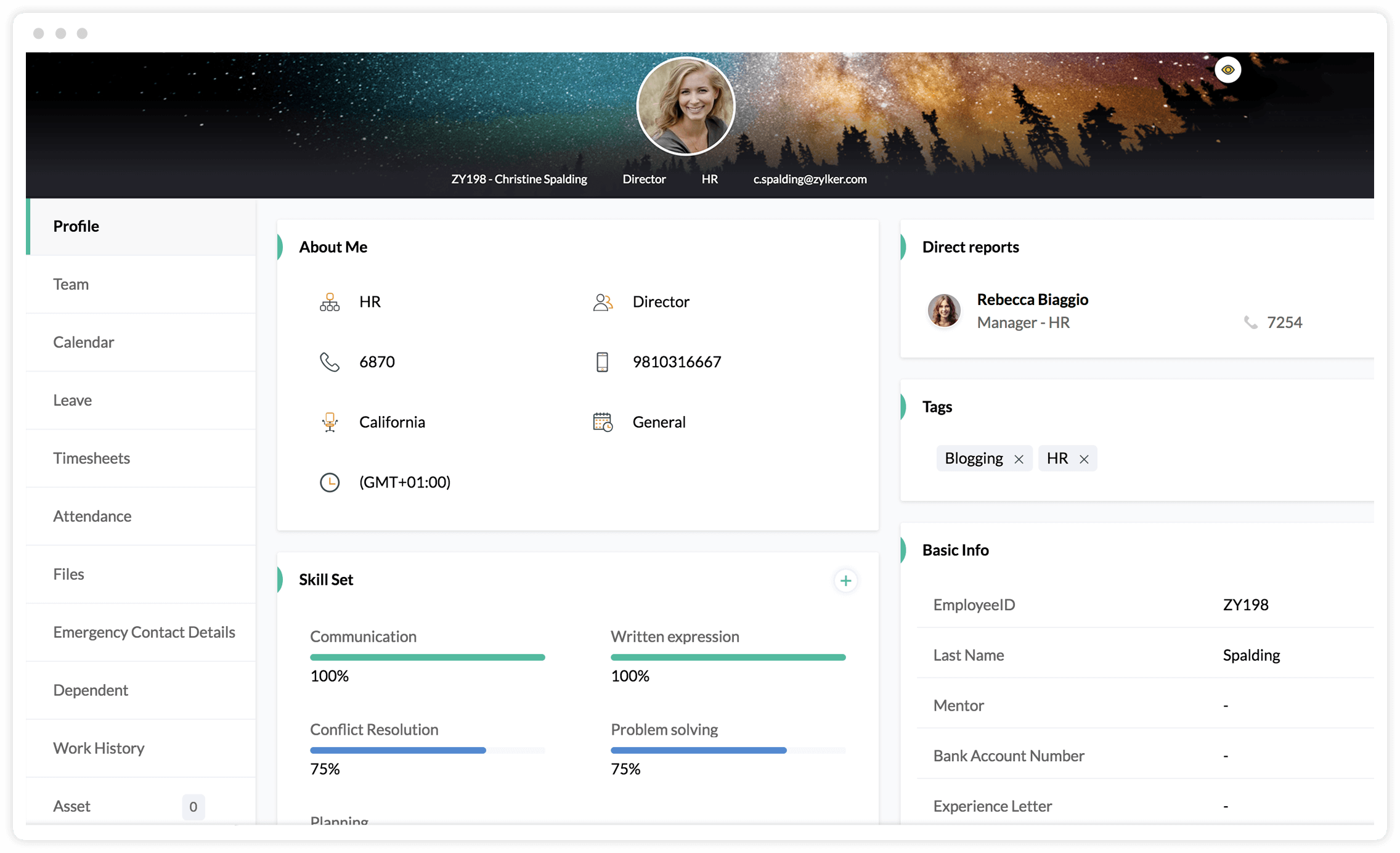 Zoho People employee self service hr