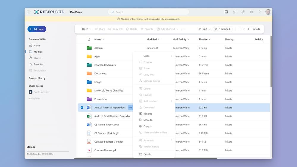 Microsoft OneDrive on the web now has an offline mode